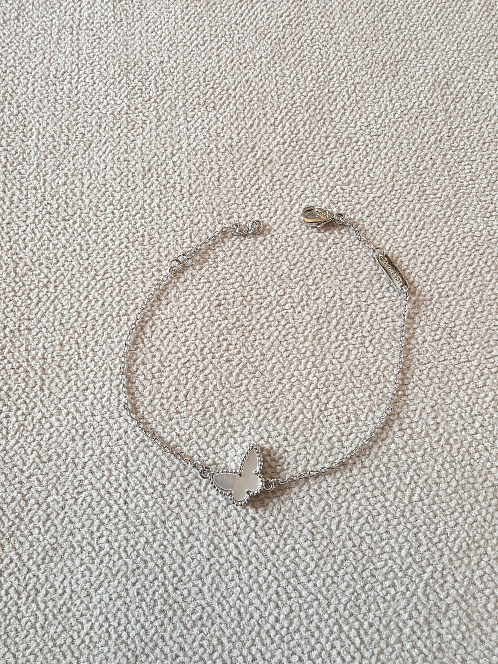 Silver Tone Butterfly Bracelet White Mother of Pearl Style Adjustable Dainty